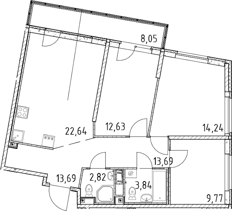 3-комнатная квартира 79.63 м², 3/17 эт., ЖК «Город Первых»